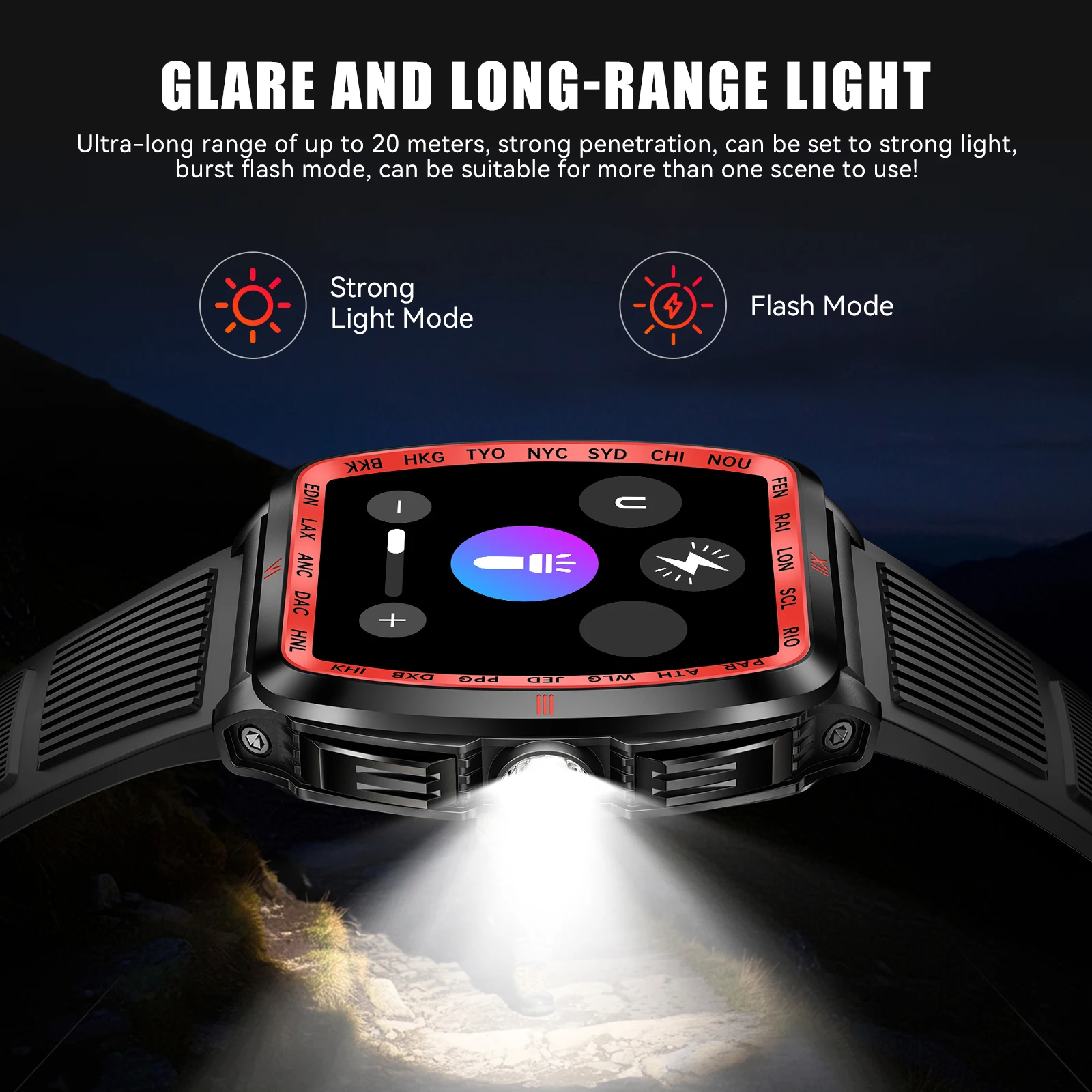 LaNikar New Military Smart Watch for Men1.8'' HD Barrel Screen 50M Waterproof LED Flashlight Fitness Tracker Heart Rate Monitor 3