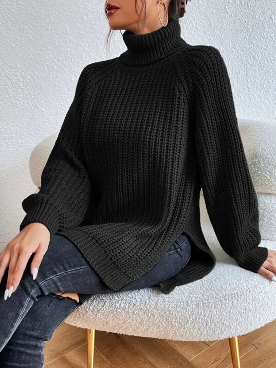 Autumn Winter Ladies Warm Long Sweater Loose Casual Female Women Solid Thick Knitted Sweater Turtleneck Pullover Top Plus Size women jumper shirt