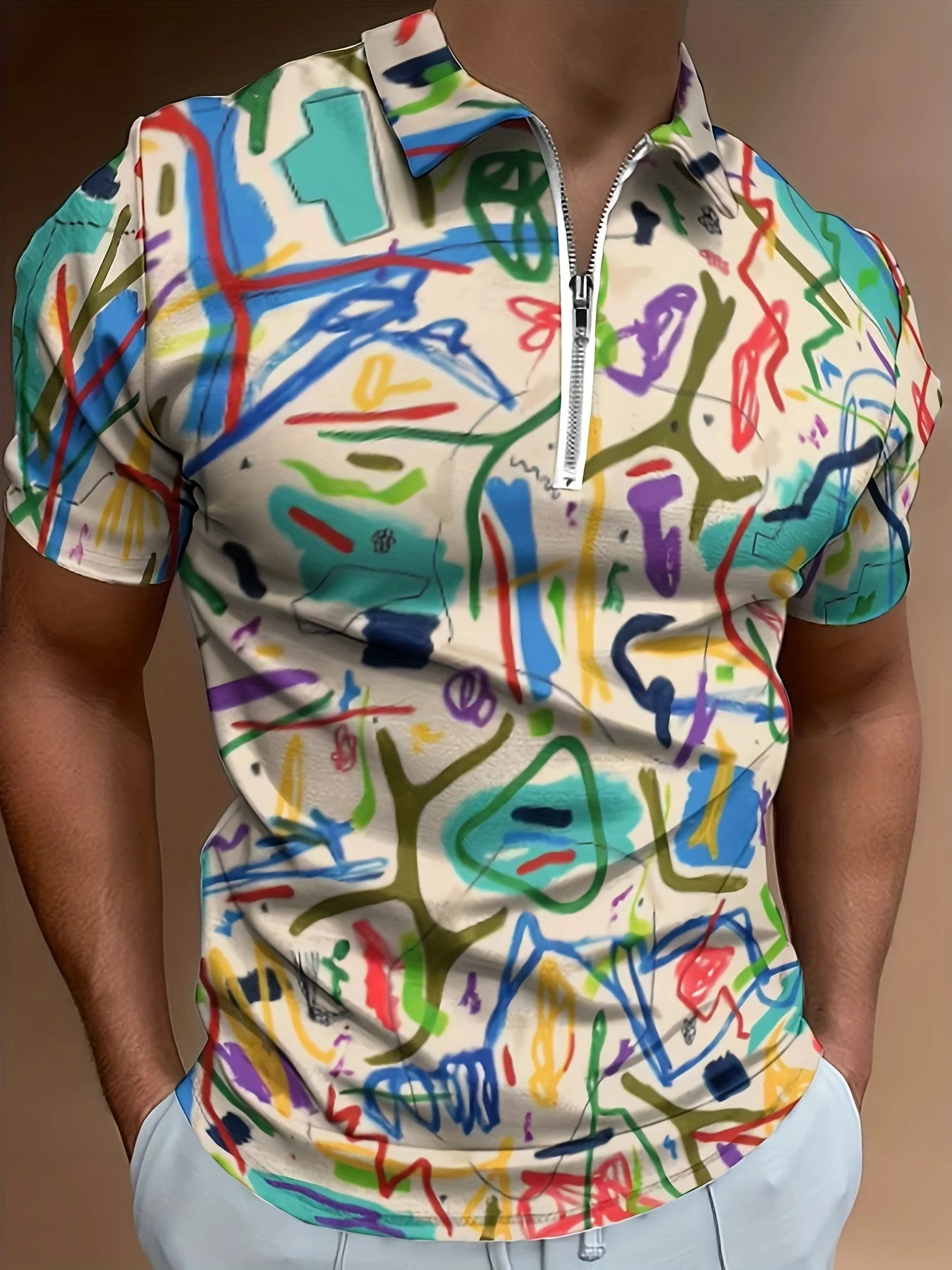 Plus size men's fashion trend polo multi-color graffiti summer short-sleeved 3D printed fabric comfortable and casual wear