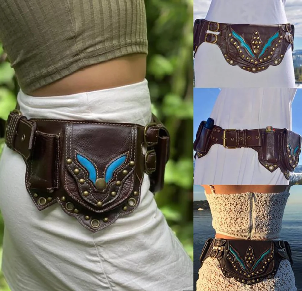 

Medieval Steampunk Bohemian Adjustable Hip Belt Bag Festival Pocket Waist Pack Viking Pirate Knight Cosplay Women Accessory