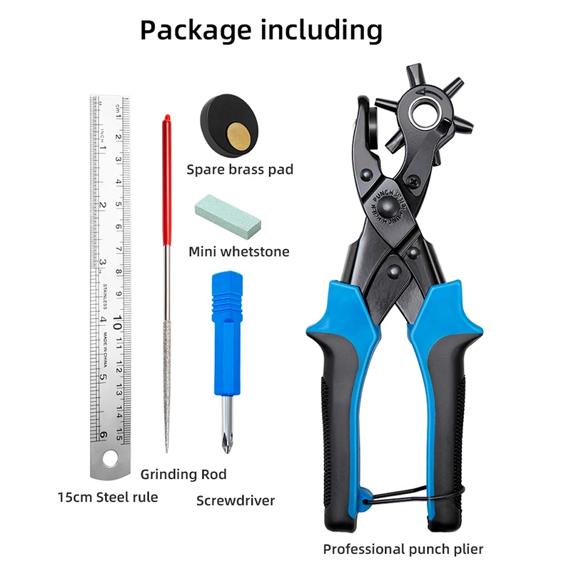 Revolving Leather Belt Hole Punch Plier Kit Eyelet Puncher DIY Tool Set For Belts Watch Bands Straps Dog Collars Fabric leather hole puncher leather hole punch leather punch tool eyelet installation punch tool round hole punch cutter set hole punch cutter set round hole punch set