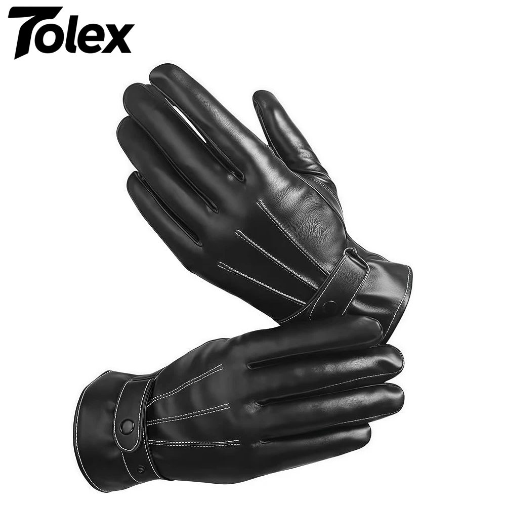 Tolex Men Winter PU Leather Gloves Warm Mittens Outdoor Sports Driving Skiing Men's Windproof Gloves Winter Supplies