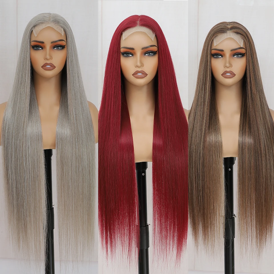 Synthetic Wig for Women,4x4 Straight Lace Front Highlight Brown Blond Ombre 27/613 Lace Closure High Fiber Cosplay,synthetic wig