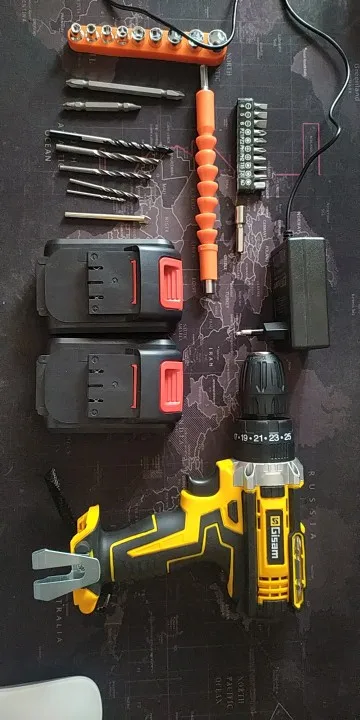 Gisam 25+3 Torque Electric Impact Screwdriver Multifunctional Cordless Drill Power Tool Setting 2 Gear Speed with 2 Batteries photo review