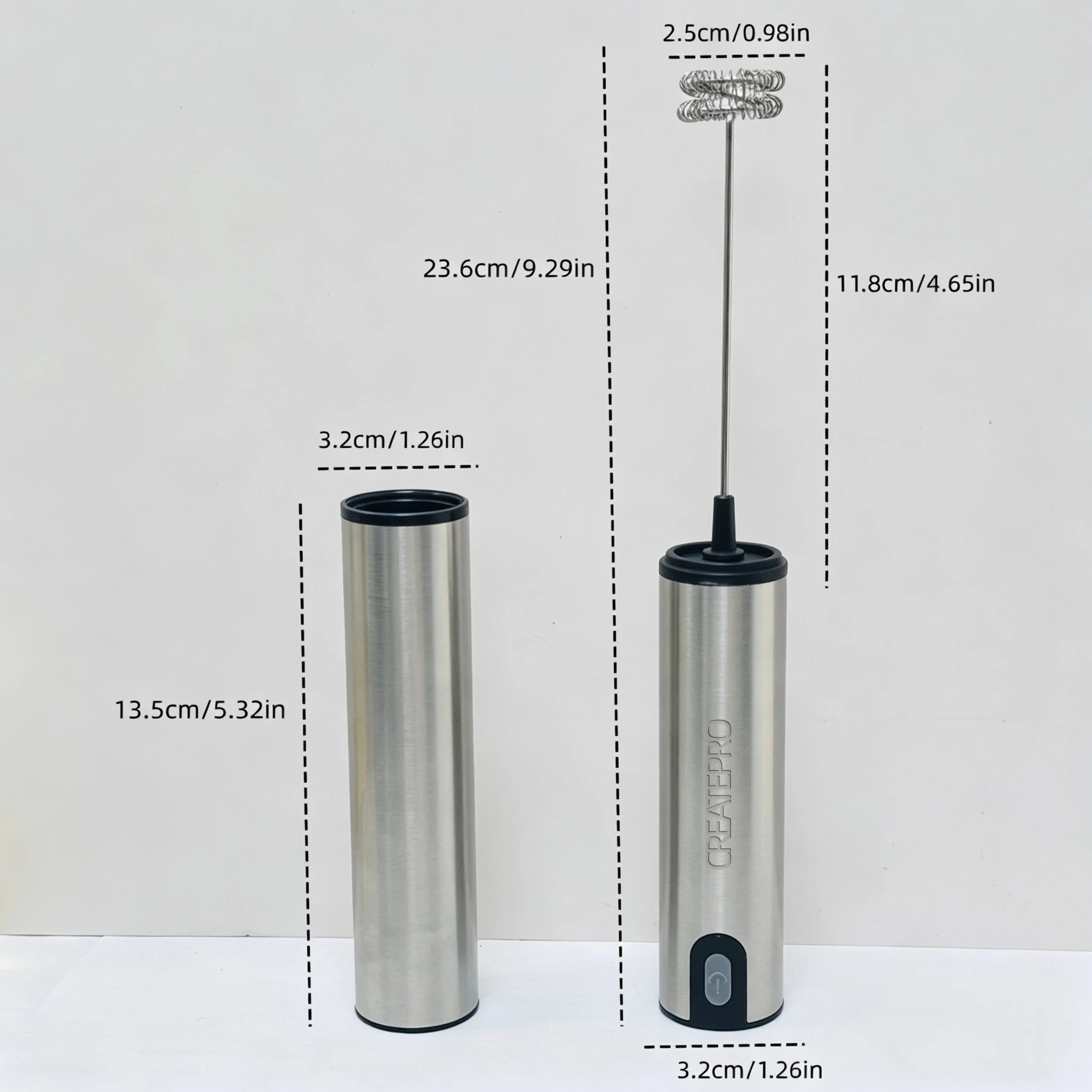 Stainless Steel USB Rechargeable Handheld Milk Frother with Storage Lid