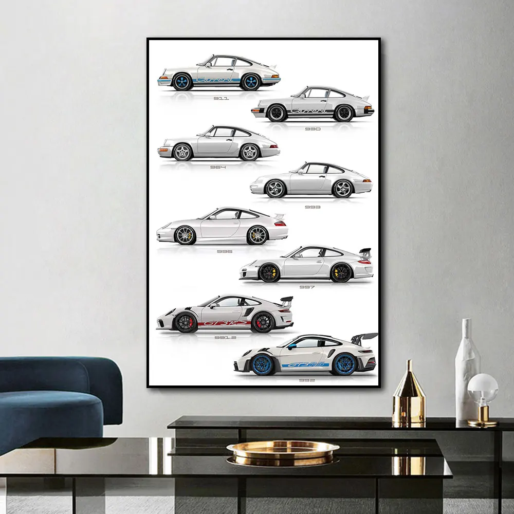 

911 Generations Car Colorful Poster Canvsa Print Painting Home Decor Wall Art Decoration Gift For Car Lover Frameless