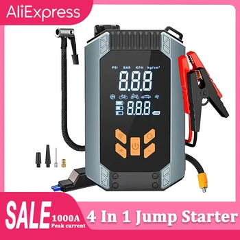 Pompa gonfiabile per gonfiaggio pneumatici per auto 4 in 1 Pompa elettrica Avviatore di emergenza per auto Batteria di avviamento Compressore d'aria portatile Alimentazione di emergenza