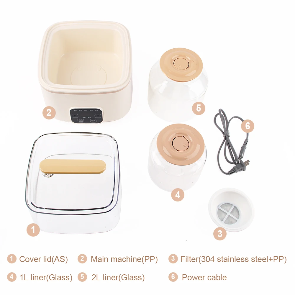 Multifunctional Automatic Electric Yogurt Maker Fruit Enzyme 2L Glass Liner Pickles Fermenting Machine Leben Natto Fermenter Pot
