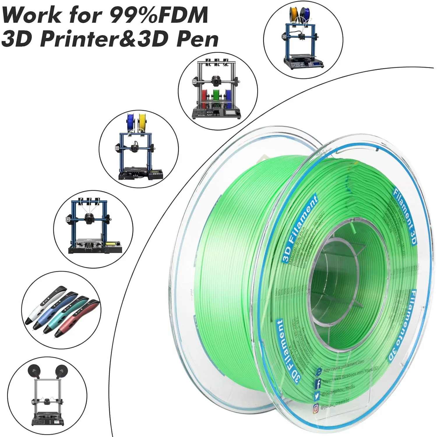 실크 PLA 필라멘트 1.75mm 3D 프린팅 필라멘트 250g 스풀 샤인 실키 샤이니 메탈릭 실크 그린, 화이트, 골드, 실버, 블랙, 레드, 블루