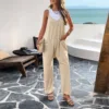 Ladies Onesie Suspender Trouser Pant Loose Casual Female Women One-Piece Wide Leg Romper Overalls Jumpsuit Streetwear Plus Size 4