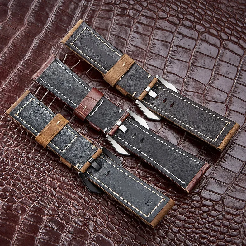 パネライルミナーマリーナ用22mm 24mm 26mmブラウンカーフレザー