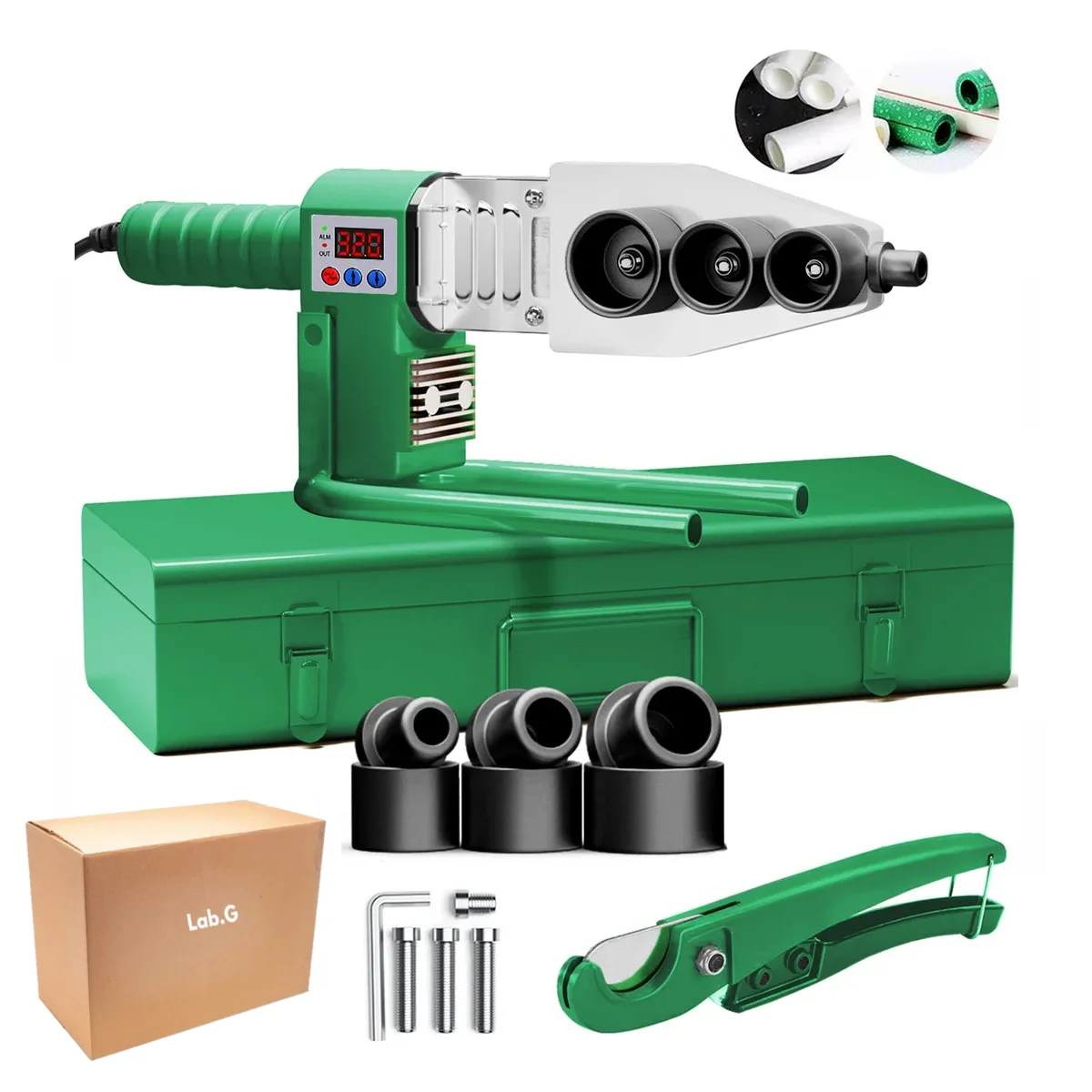 Termofusor Kit 1000w Pantalla Digital De Con 6 Dados+tijeras Verde LAB.G