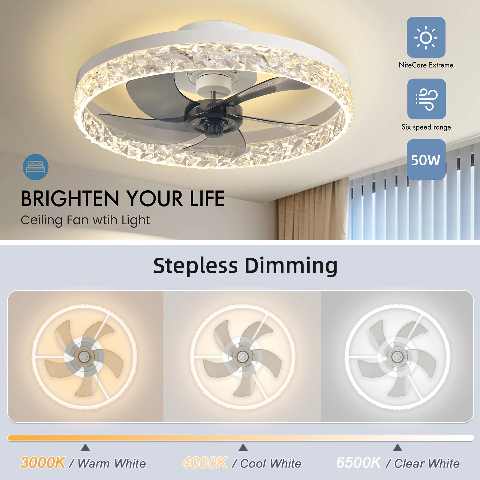 IRALAN 60W LED Ceiling Light Ceiling Fan Modern Simple Home Bedroom Remote Control Dimmable Fan Light 2