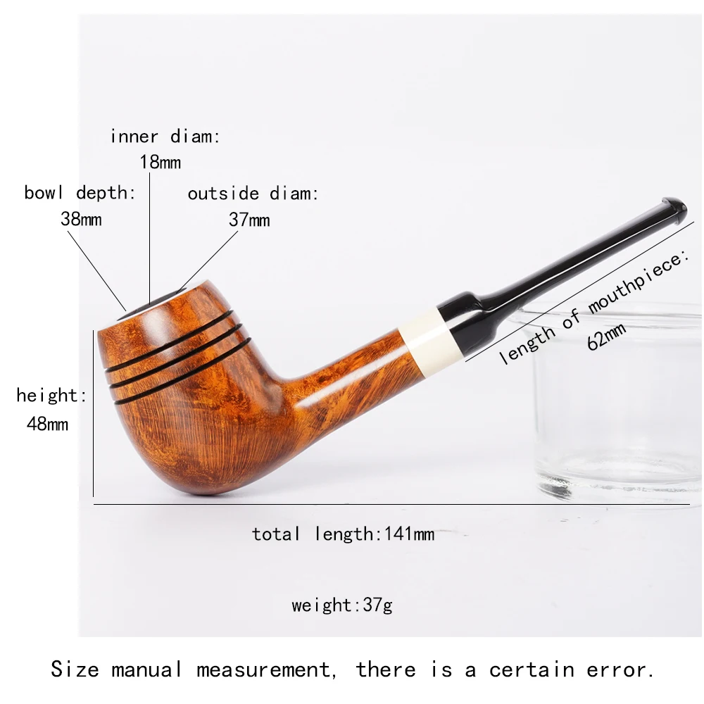MUXIANG handmade briar tobacco pipe straight handle vulcanized rubber pipe mouth solid wood bulldog double waistline design