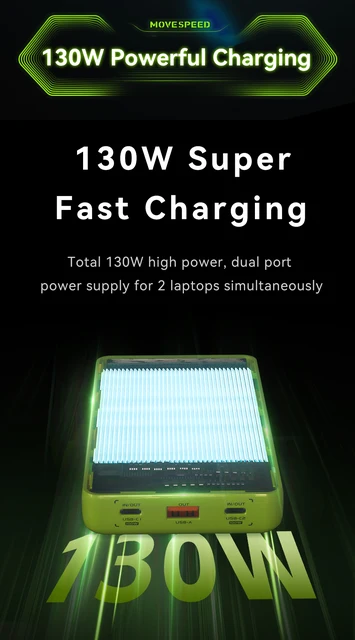 MOVE SPEED Laptop Power Bank 130W, 25000mAh Fast Charging USB C 3-Port