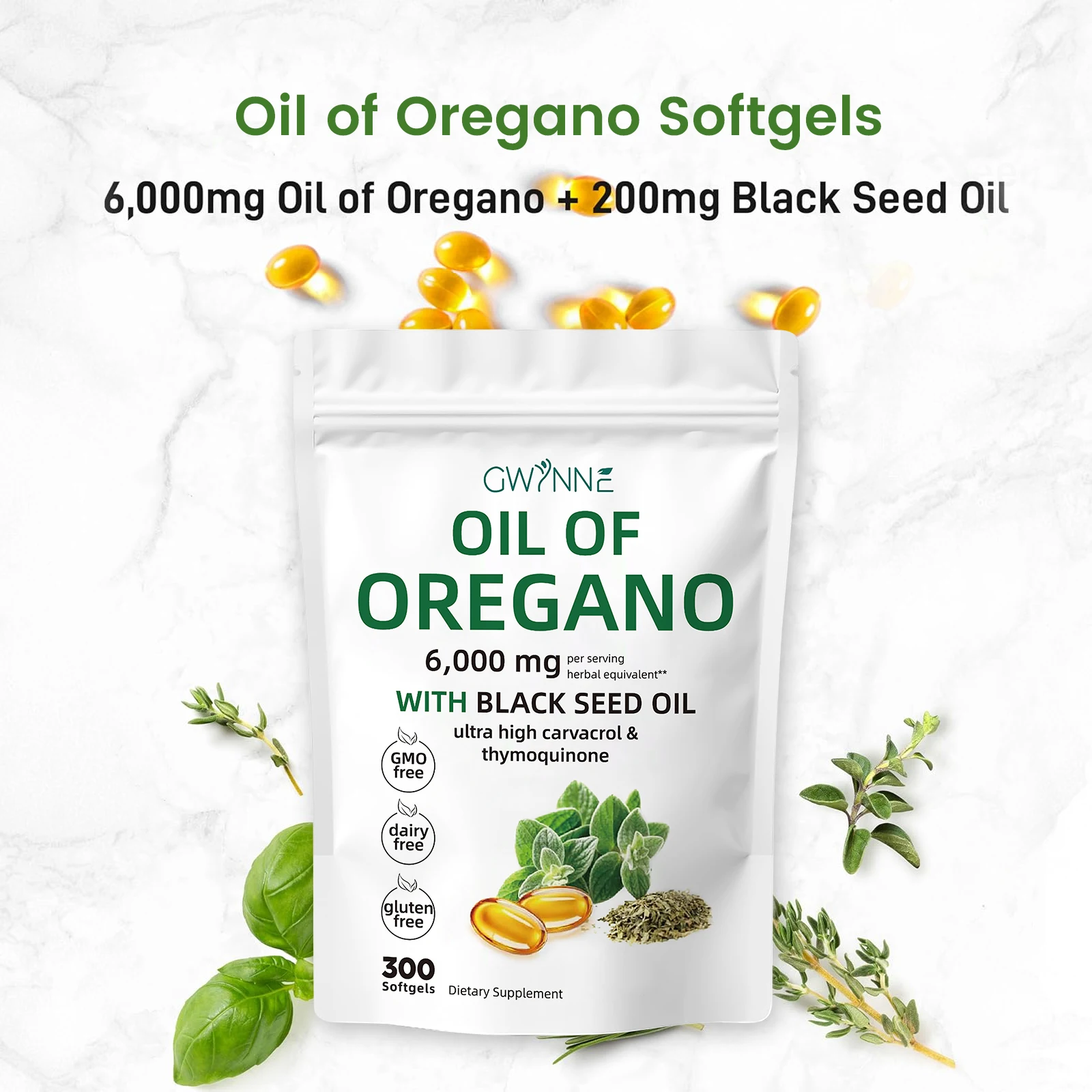 Gwynne Cápsulas Blandas Aceite de Orégano 6000mg + Cimicifuga Racemosa 200mg Extracto 20:1 Concentrado Soporte Inmunológico Estacional 120 Cápsulas