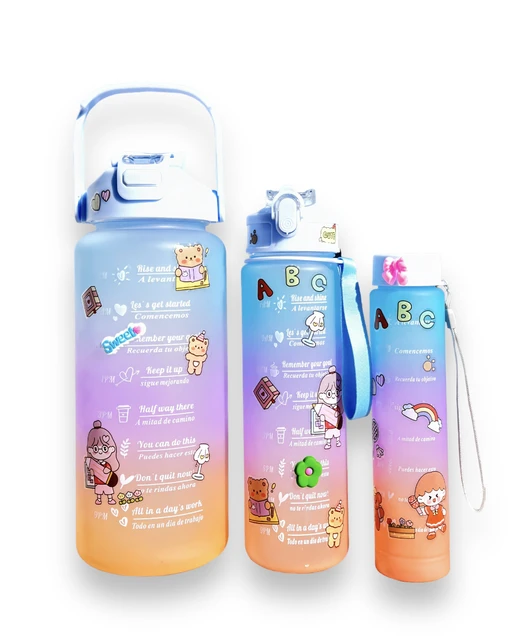 Kit 3 Water Bottle 2L 900ml 300ml With Motivational Stickers Cell Door Academy Random Color 6