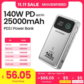 MOVESPEED M25Pro 140W Power Bank 25000mAh Type C Fast Charge Portable External Battery 100W PowerBank for iPhone MacBook Laptop 1