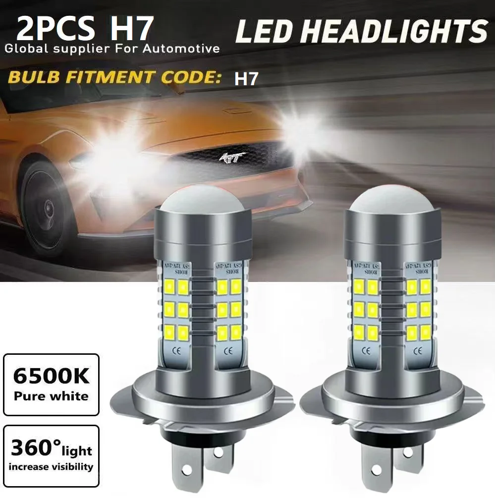หลอดไฟหน้า LED คุณภาพสูง 2 ชิ้น H7 สีขาว 6000K