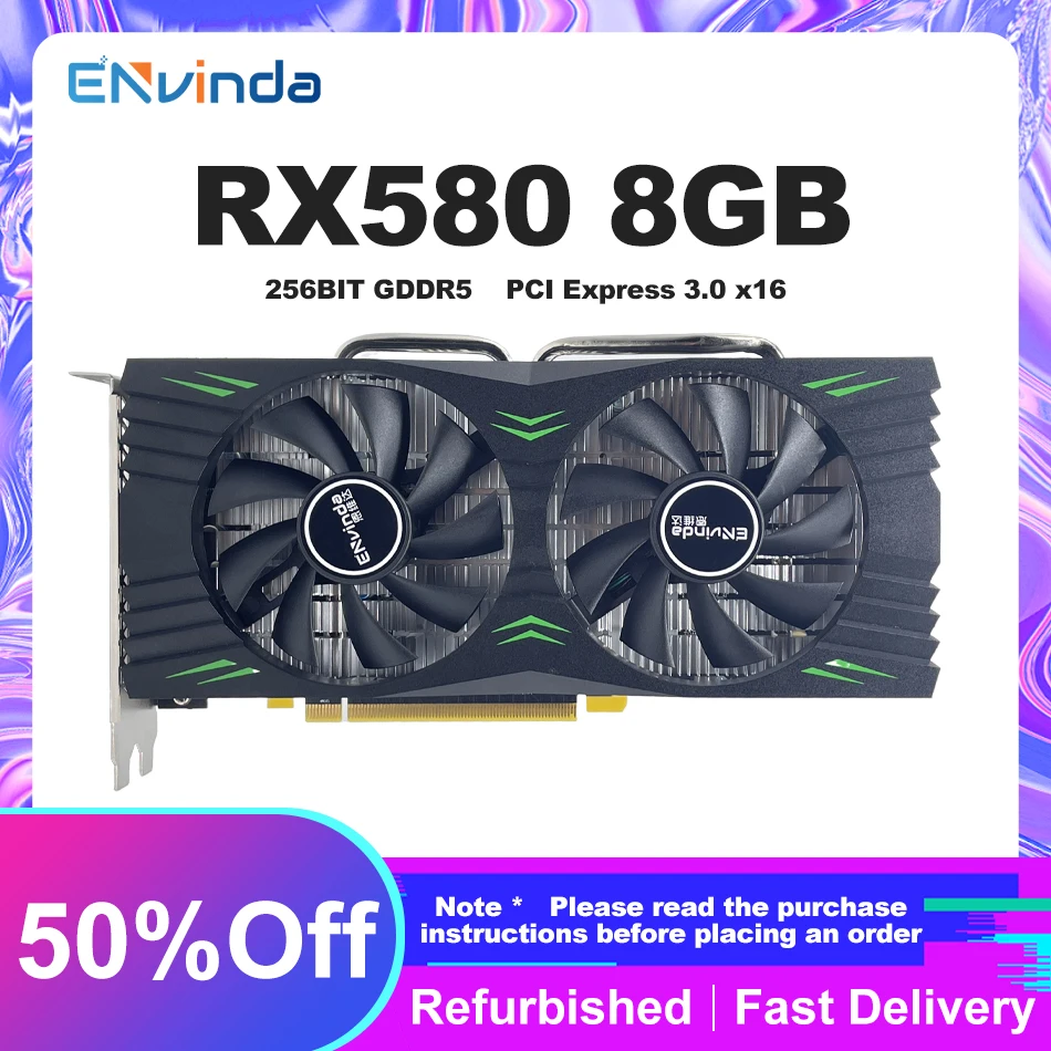 ENVINDA Graphics Card RX 580 8GB 256bit 2048sp Gddr5 Radeon GPU