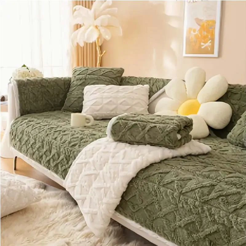 1pc Cozy Thick Quilted Sofa Cover in Autumn & Winter - Plush 100% Cashmere, Non-Slip, Bohemian Style 2
