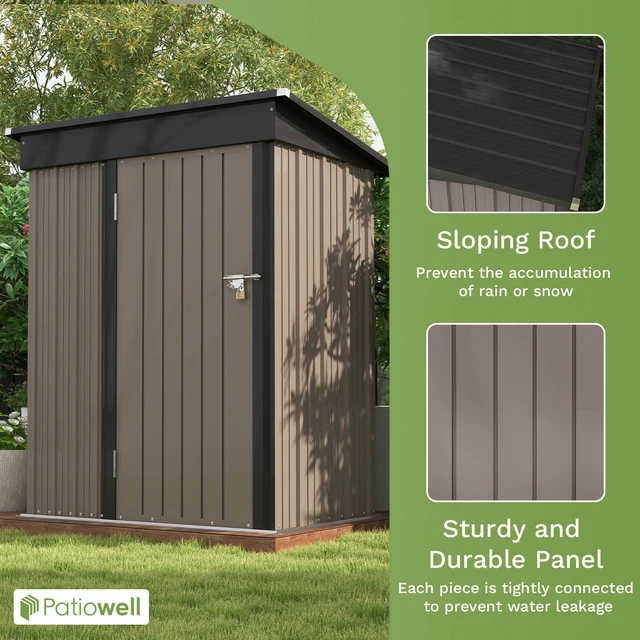 Patiowell 5x3 FT Outdoor Storage Shed, Tool Shed with Sloping Roof and Lockable Door, Metal Shed for Backyard Garden Patio Lawn 5