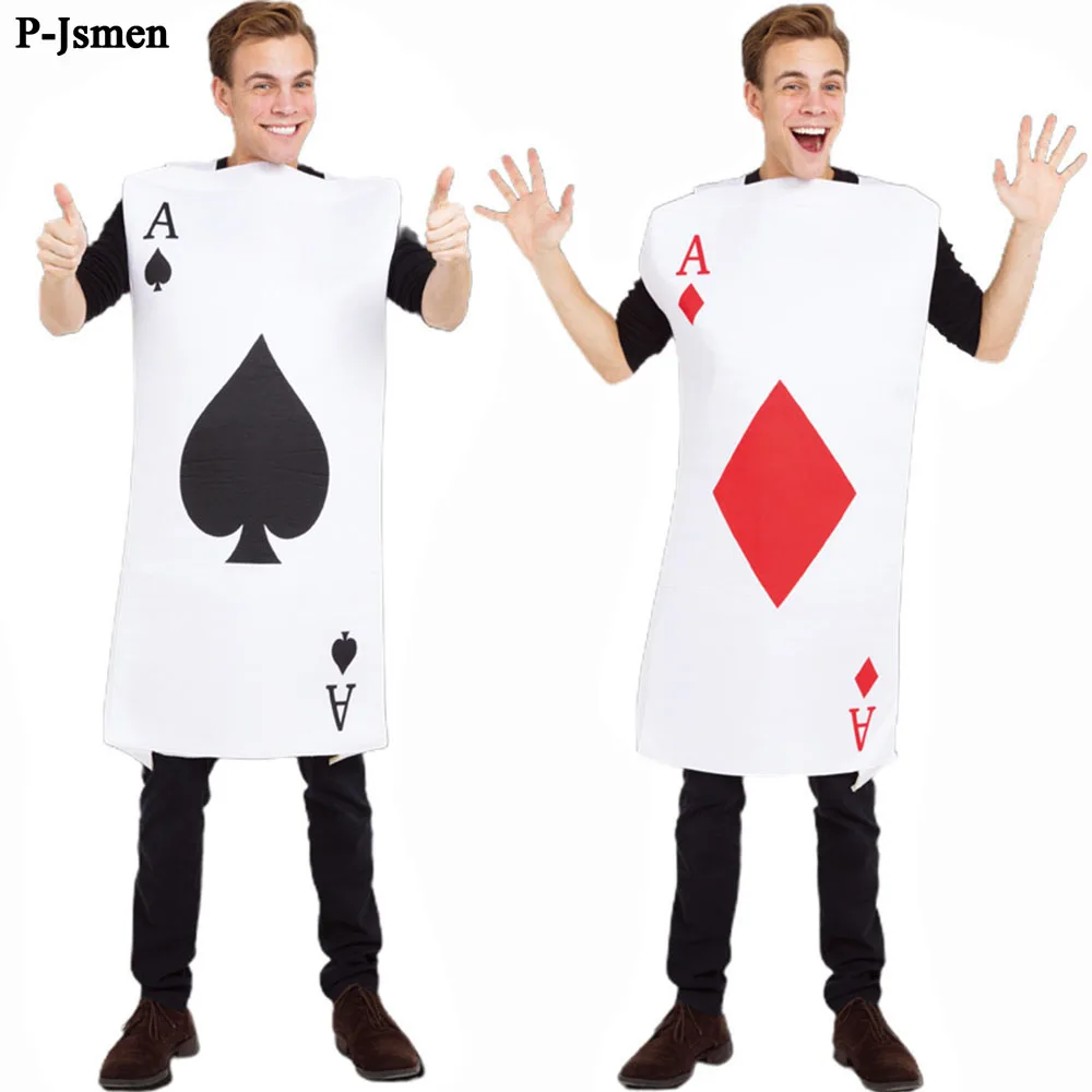 

P-Jsmen Funny Costume Spades playing Cards Square Poker Cosplay Costumes Adult Men Women Jumpsuit Outfit Halloween Costume
