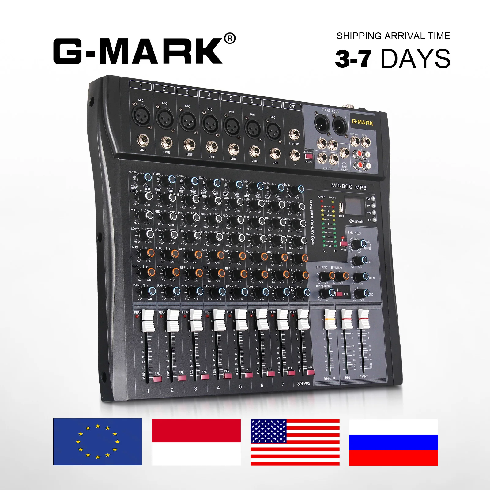 

Bluetooth Mixer G-MARK MR80S USB Mixing Console 8 Channel 48V Phantom Power Sound Board For PC Stage Studio DJ Controller