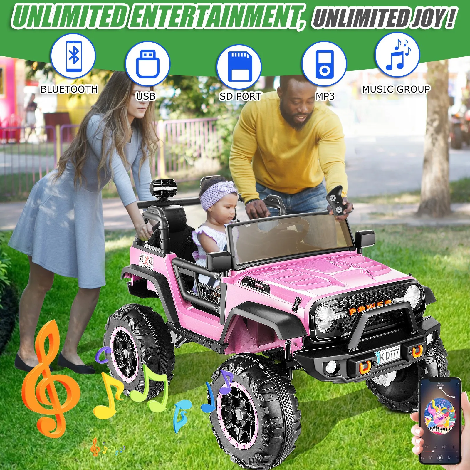 24V 2-Seater Kids Ride on Truck Electric Car 4WD/2WD Switchable 7AH Battery Powered 3 Speeds