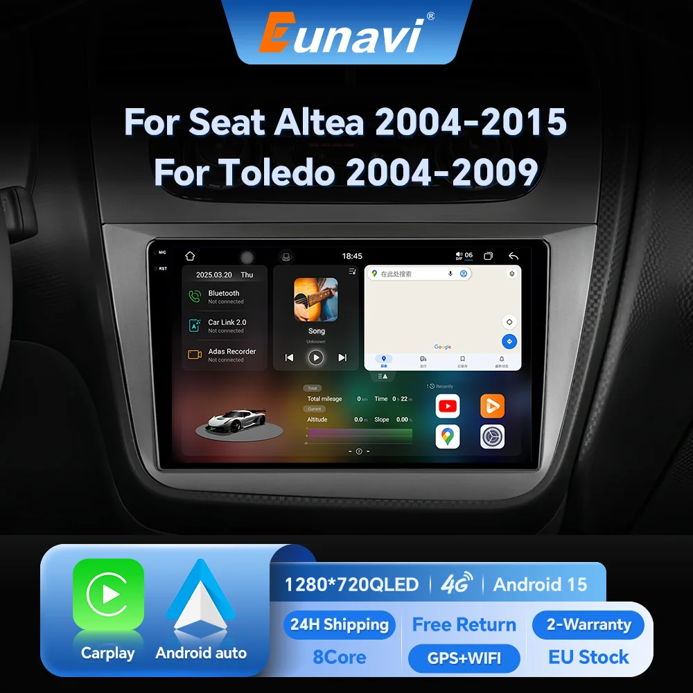 Radio para Auto Eunavi 2Din 9 pulgadas Android 15 para Seat Altea 2004 - 2015 Toledo 2004 - 2009 Android Auto CarPlay DSP RDS GPS 4G BT UI8581 1