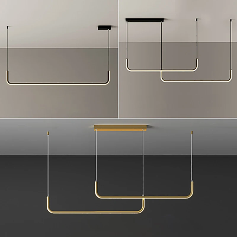 Modern LED Strip Chandelier Light Restaurant Kitchen Decor Ceiling Gold Hanging Pendants Living Room Lighting Indoor Lamp Lustre