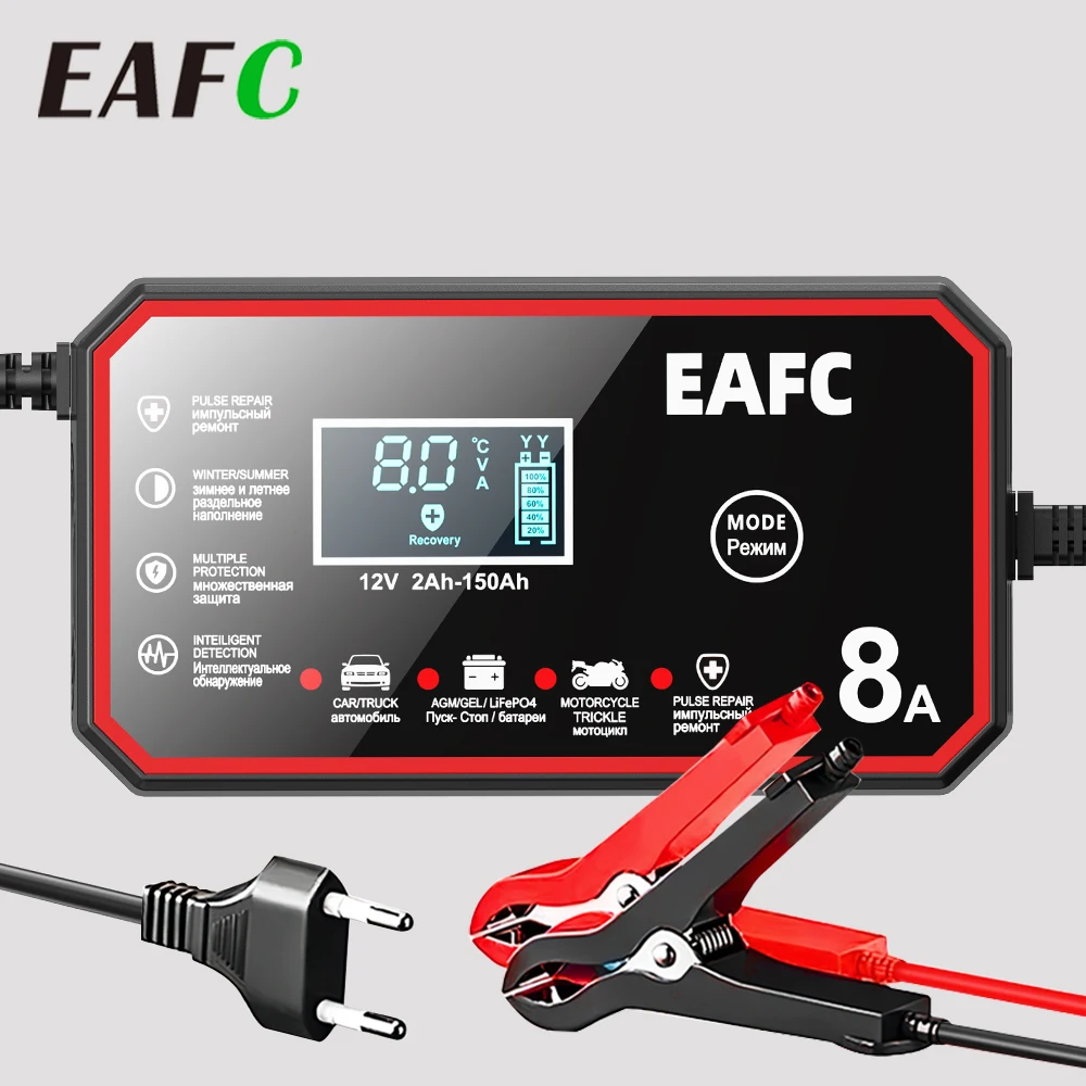 EAFC 12V Car Battery Charger 8A/6A Car and Motorcycle Battery Charging Device Lead-acid Battery Smart Pulse Repair LCD Display - AliExpress 34
