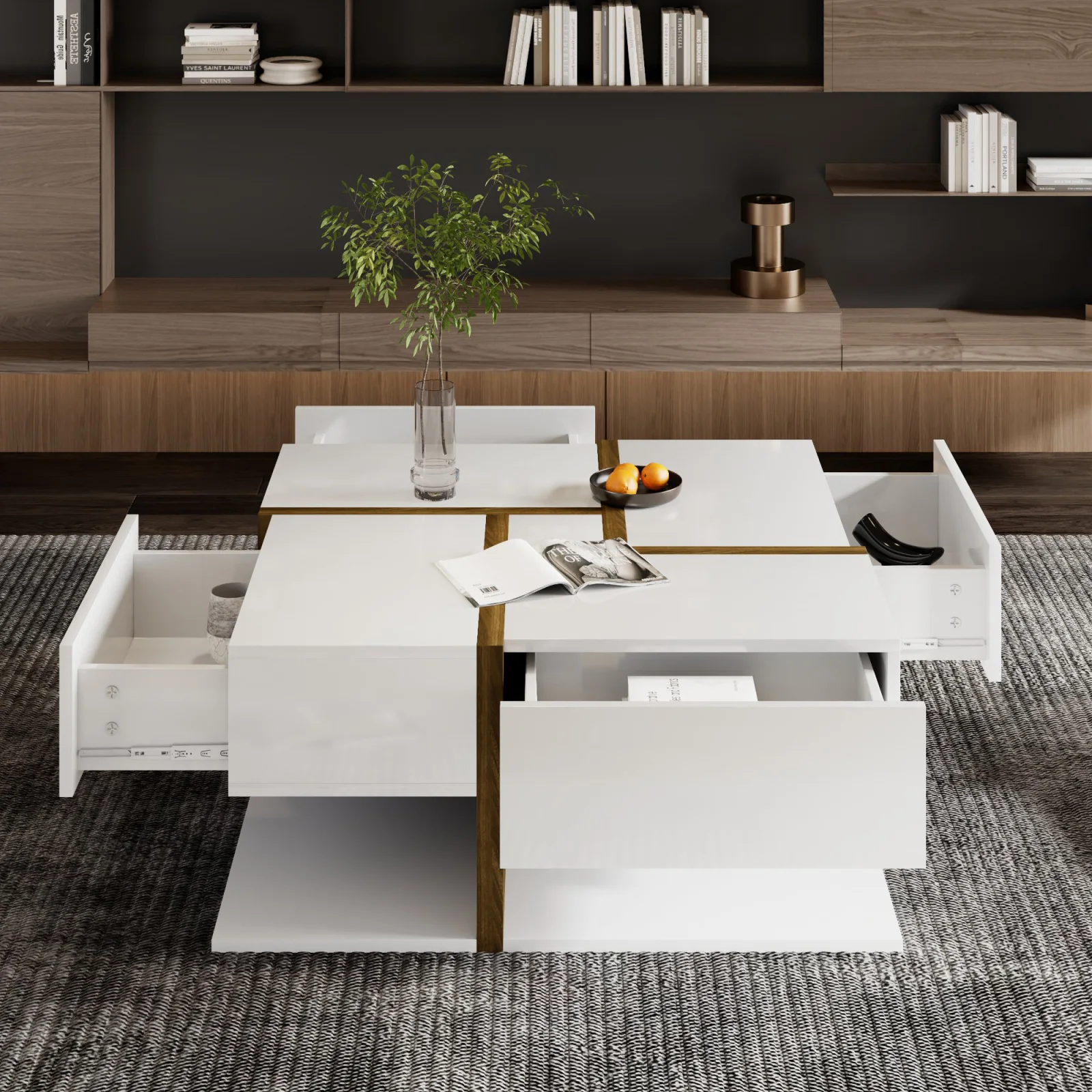 Rosahqnda Couchtisch, Quadratischer Wohnzimmertisch, Sofatisch mit 4 Schubladen, Multifunktionaler Stauraum,Wohnzimmerdekoration – Detail 15