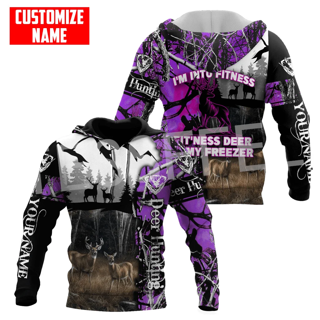 Custom Name Deer Hunting Animal Bow Hunter Camo Cosplay Tattoo Retro Tracksuit 3DPrint Harajuku Casual Pullover Jacket Hoodies T