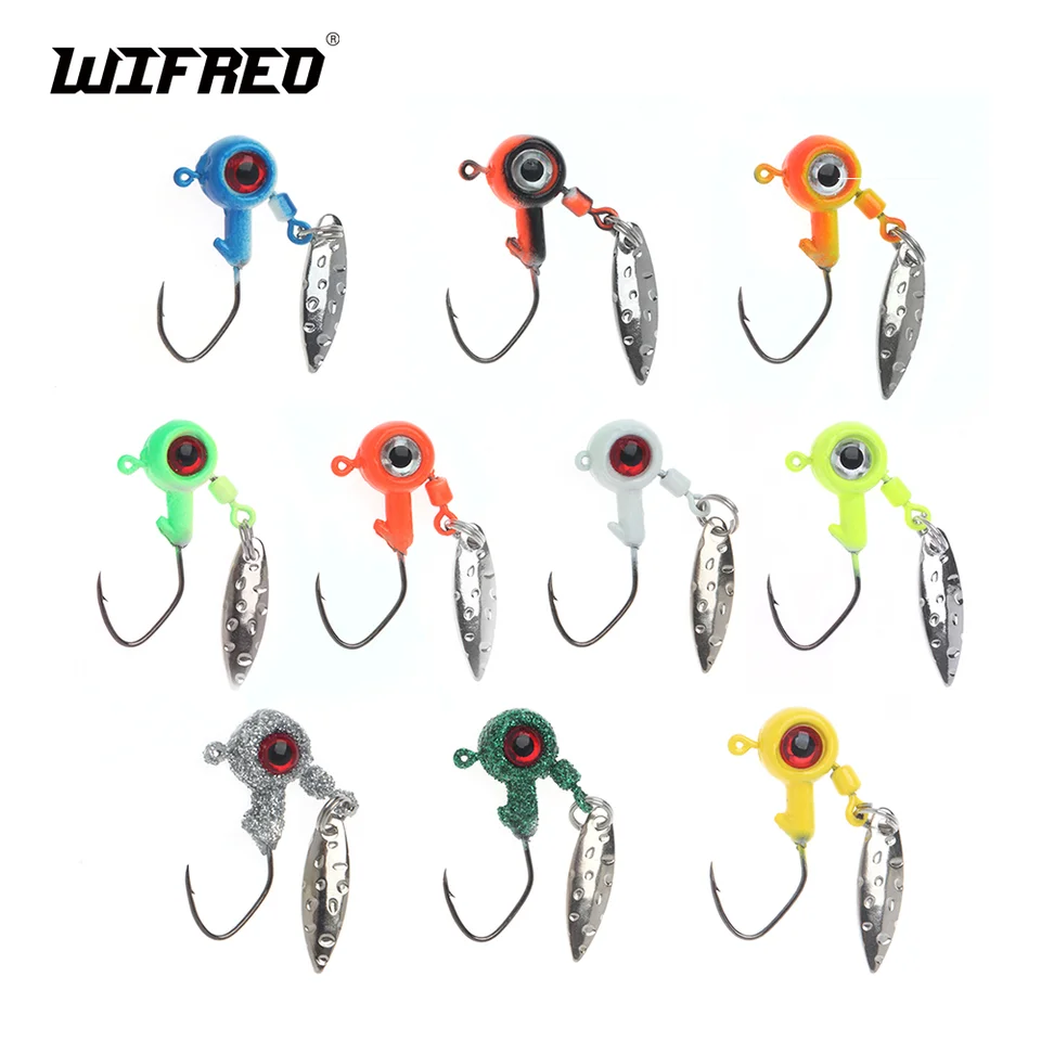Fishing Jig Head Hook with Willow Blade, 16pcs Swimbaits Weighted Spin Head Jig with Spinner for