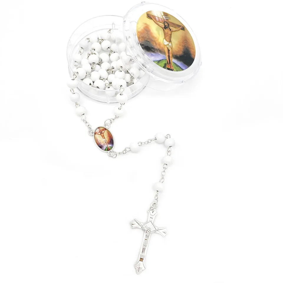 12 Pack White Scented Wood Rosary Baptism Favors