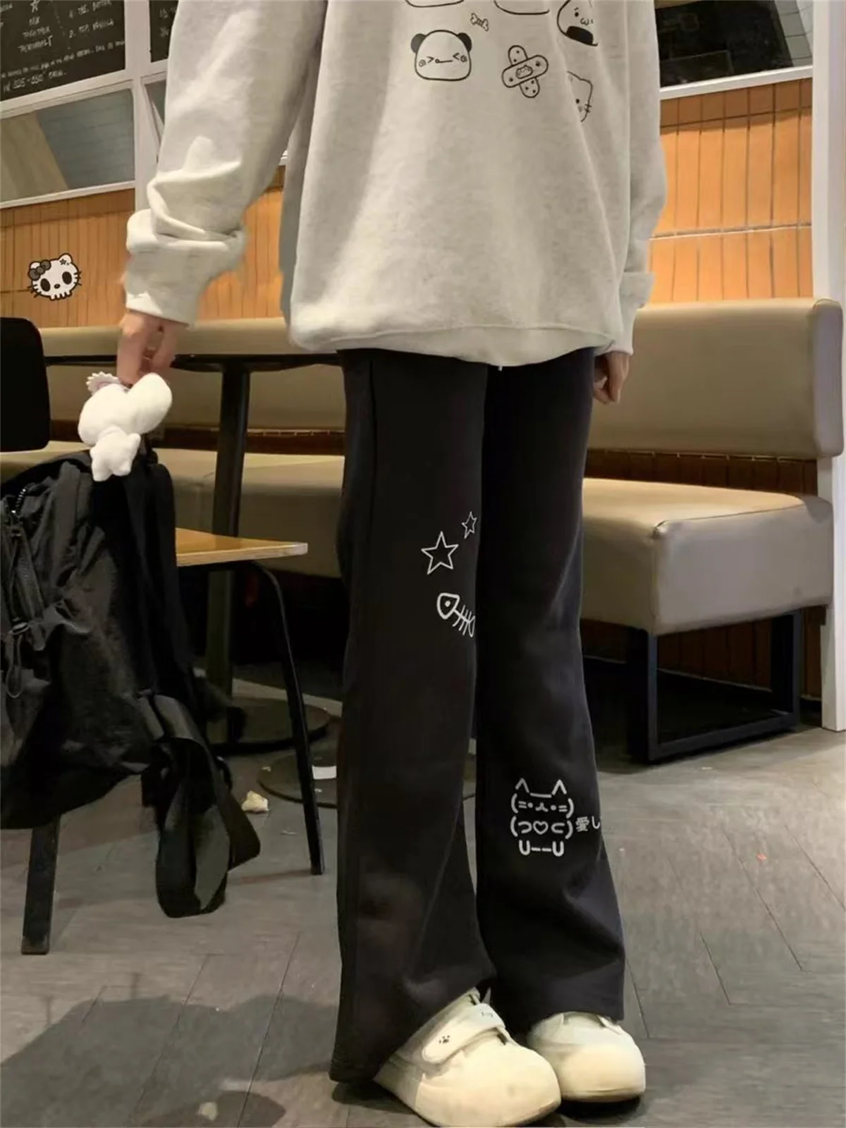 Japanese Wide Leg Cargo Pants Women Cartoon Print Preppy Style Pantalones Mujer Y2k Aesthetic Grunge Pocket Joggers Sweatpants