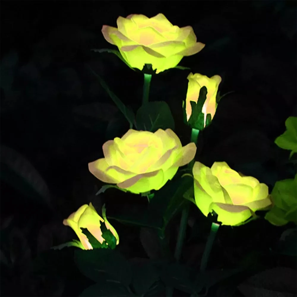 5 FLowers LED Solar Simulation Rose Flower Solar LED Light Garden Yard Lawn Night Lamp Landscape Garden Home Decoration Flowers