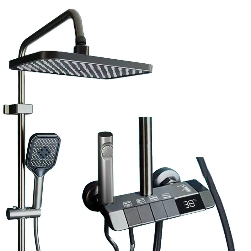 Ensemble de douche de salle de bain avec affichage numérique, mitigeur en cuivre et pommeau de douche à pression accrue