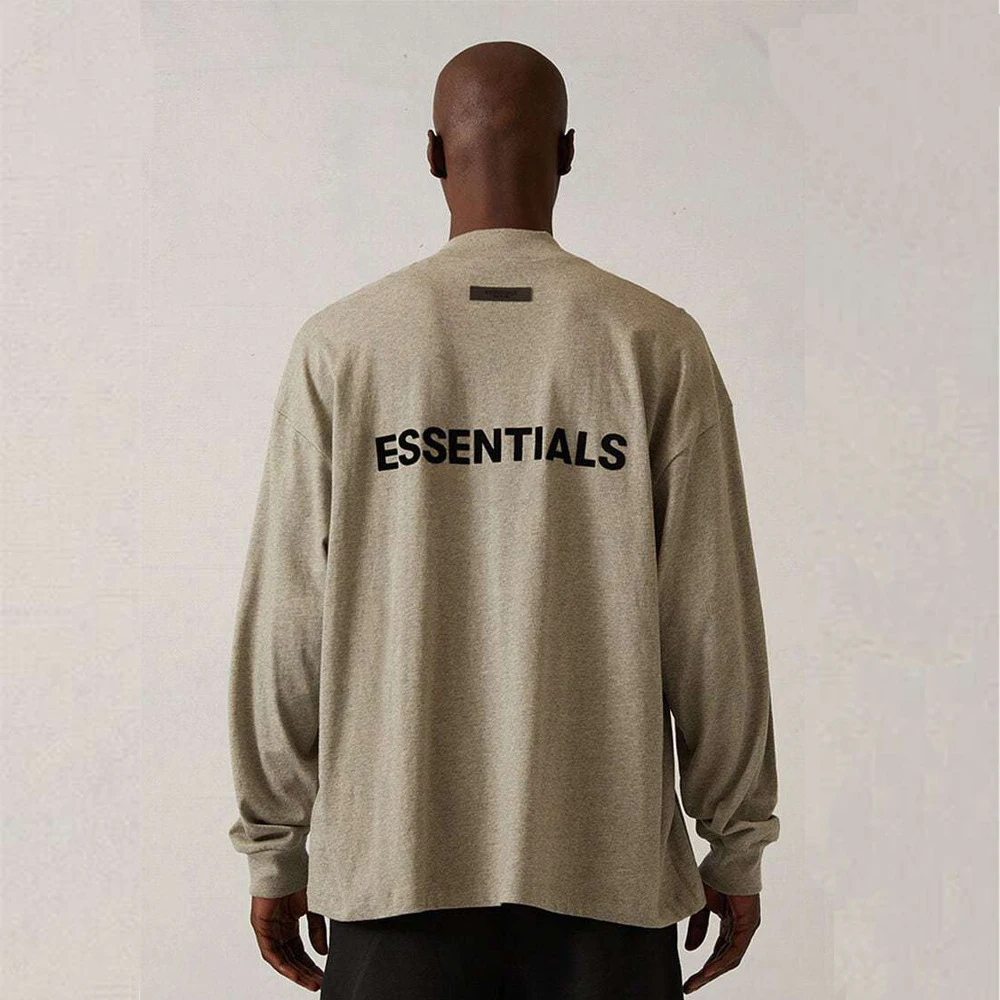 

ESSENTIALSZ Double Track Season 8 High Street Trendy Brand Front and Back Flocking Letter Loose Long sleeved T-shirt