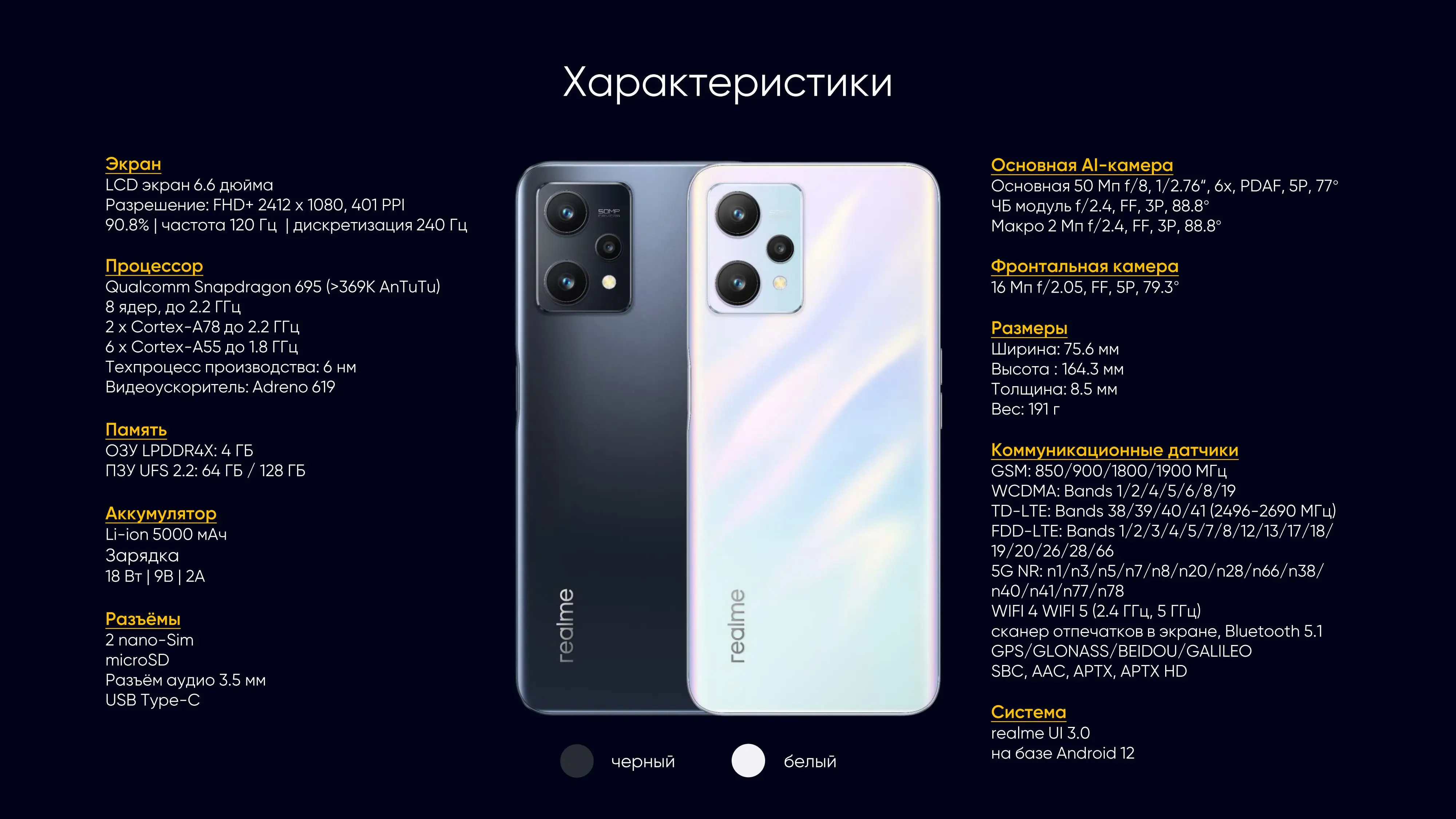 Смартфон realme 9 5G RMX3474 4+128 ГБ, 2 SIM, IPS, 2412x1080, камера 64 ...