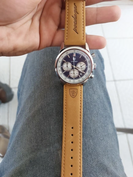 POEDAGAR Luxury Man Watch Waterproof Chronograph Luminous Quartz Leather Sports Watch photo review