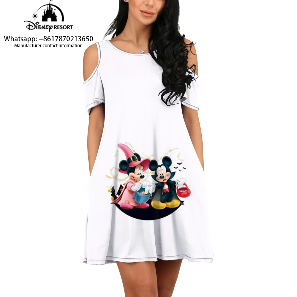 

2023 Summer New Elegant Sexy Strapless Korean Style Slim Dress Fashion Nightclub Party Halloween Disney Brand Mickey Minnie