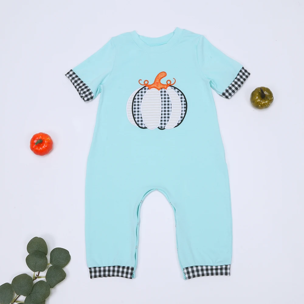 

2022 New Design Halloween Baby Boys One-Piece Clothes Blue Pumpkin Romper Newborn Toddler Solid Jumpsuit Pants For 0-3T Kids