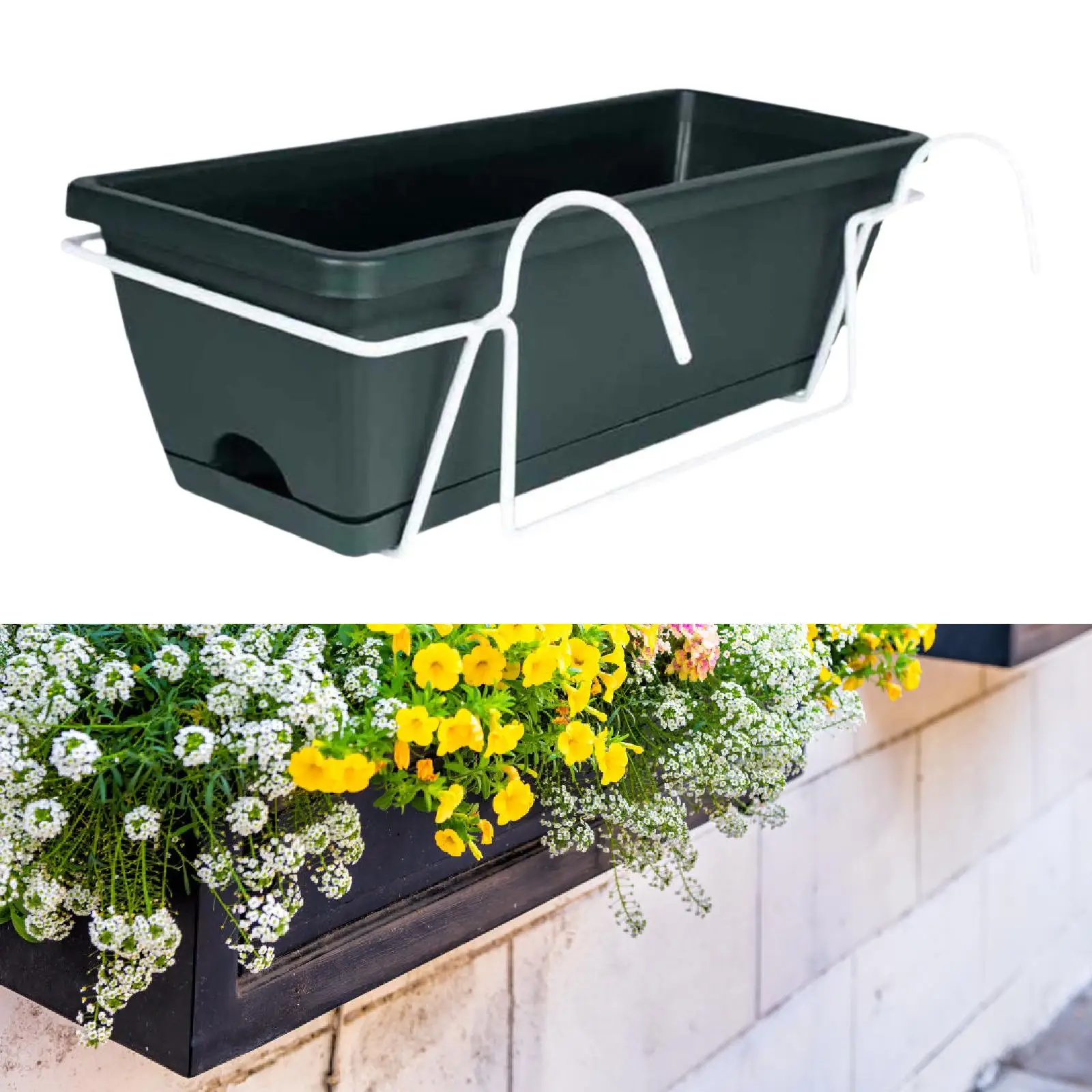 Balcony Railing Flower Planter with Rack and Tray 6