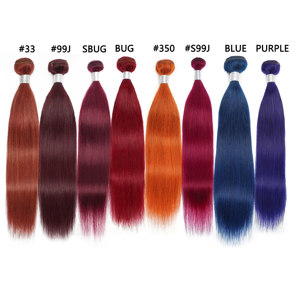 30 Inch 1PC BUG Bundles Brazilian Straight Human Hair Weave Pre Colored Orange ginger 99J Blue #33 Purple Red Hair Bundles