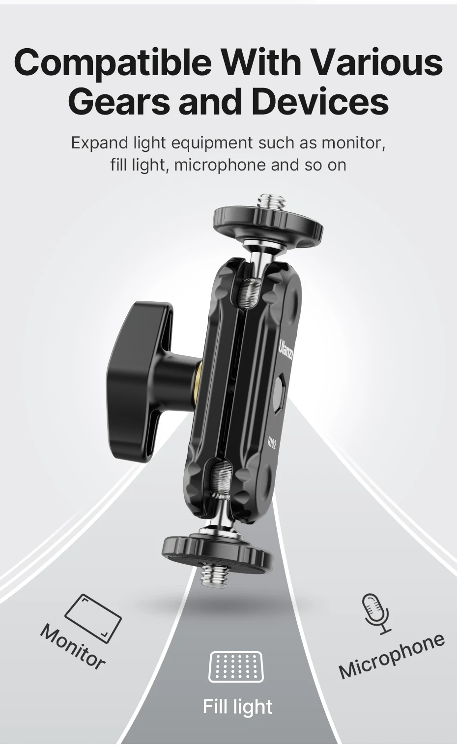 R098 Double Ball Heads Magic Arm with Cold Shoe Mount 1/4'' Screw for DSLR Came