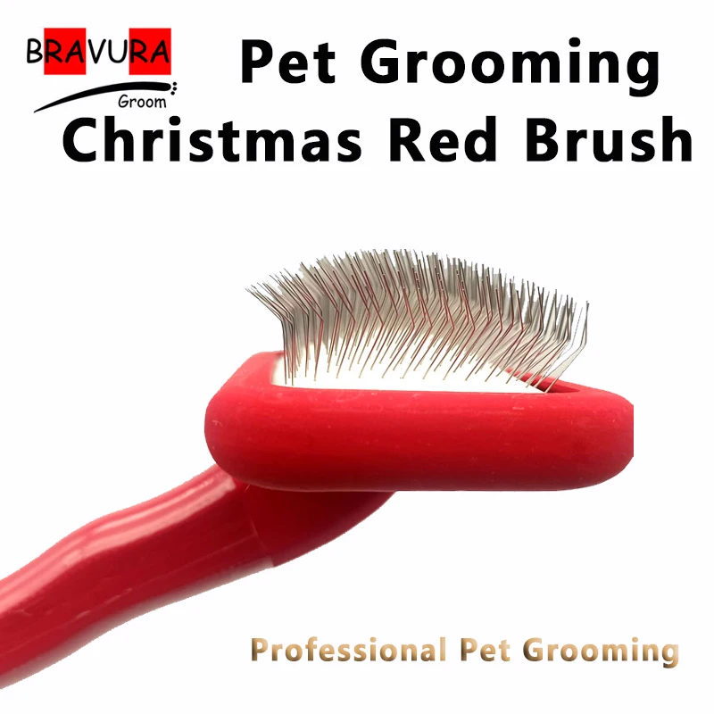 

Pet Grooming Christmas Red Brush Cat Dog Brush Comb Shedding Hair Remover pet groomer pet hair pet race Stainless Steel Supplies