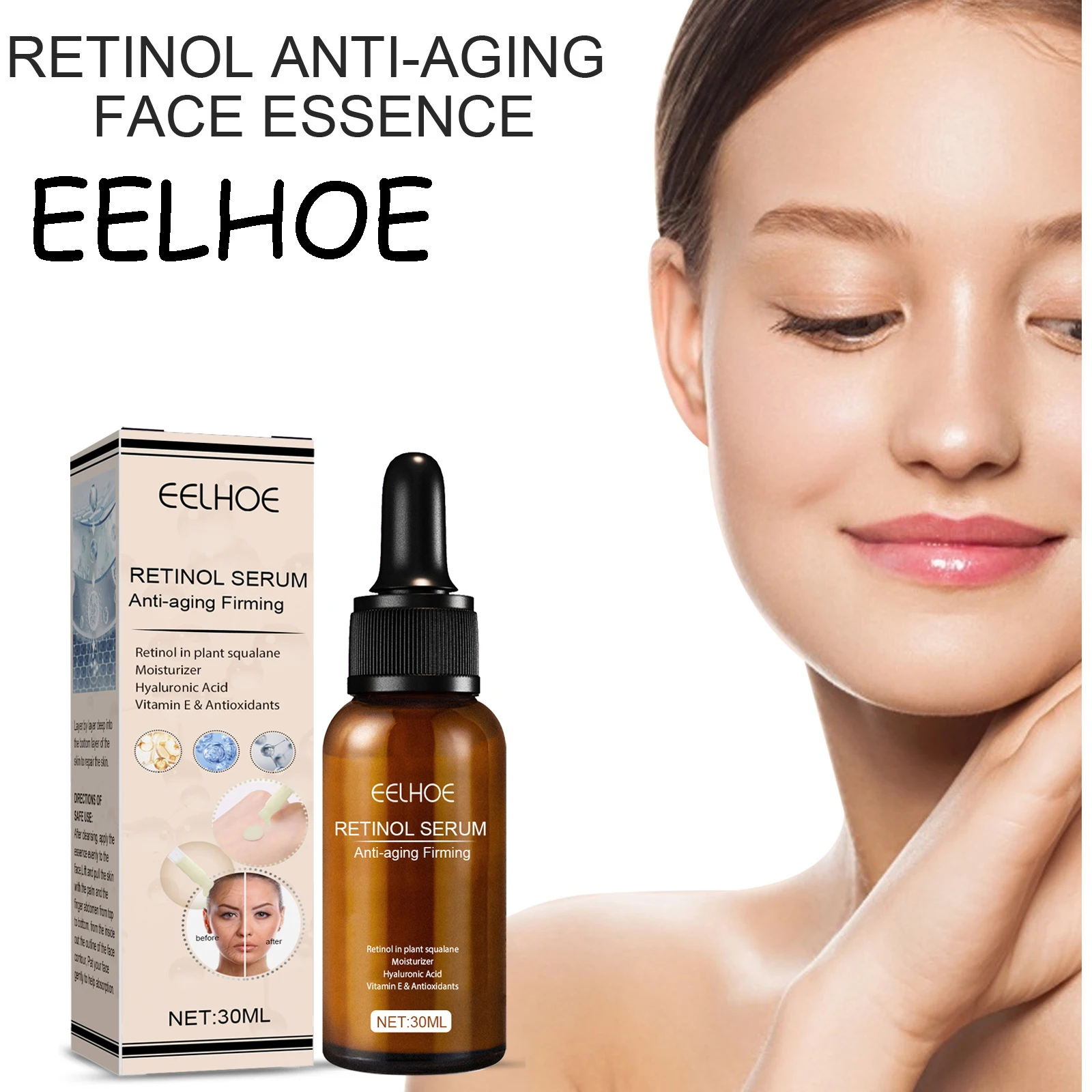 EELHOE Retinol Face Serum Gentle Moisturizing Firming Skin Pore Shrink Balance Skin Tone Anti-aging Glowing Mild Face Serum