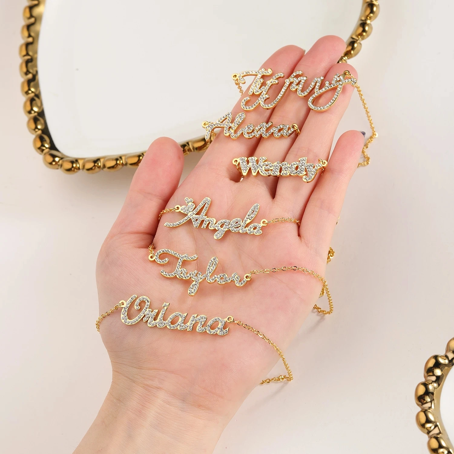 Personalized Name Necklace CZ Crystal Name Chain Iced Out Zirconia Necklaces Customized Necklace Jewelry For Women Gift